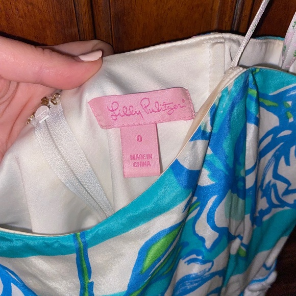 Lilly Pulitzer Blue Floral & Stripes Strapless Dress - Picture 3 of 6